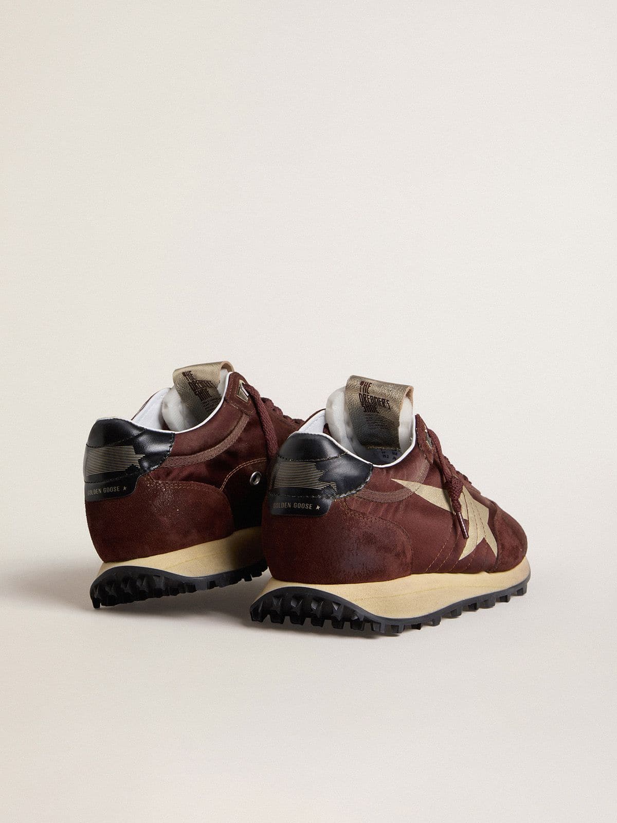 Golden Goose - Women's Marathon with burgundy satin upper and platinum leather star in 