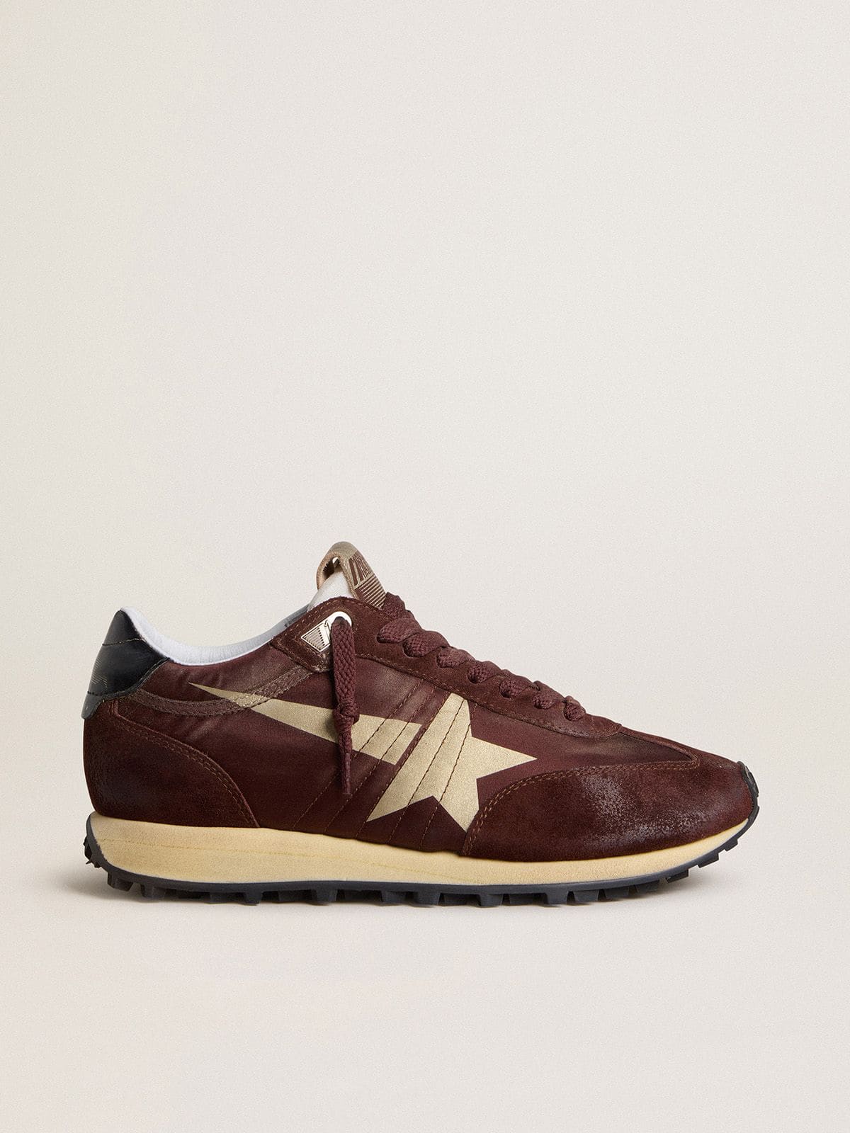 Golden Goose - Women's Marathon with burgundy satin upper and platinum leather star in 