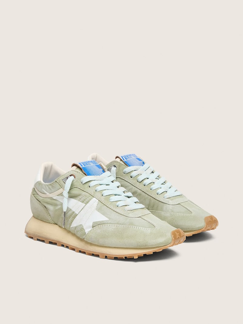 Golden Goose - Women&rsquo;s Marathon in sage-green nylon with white star in 