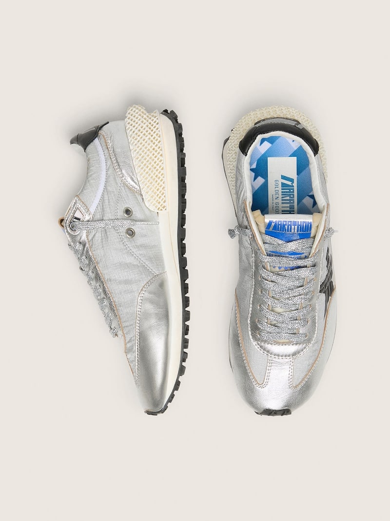 Golden Goose - Women&rsquo;s Marathon with silver ripstop nylon upper and black star in 