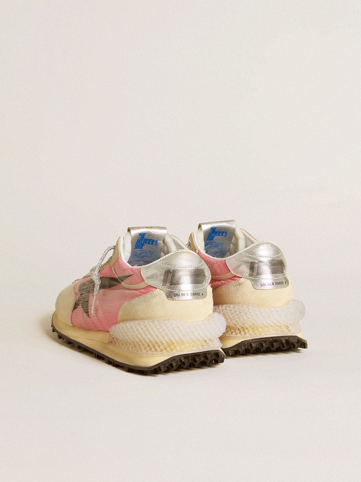 Golden Goose - Marathon Donna in nylon rosa e suede beige con stella stampata nera in 