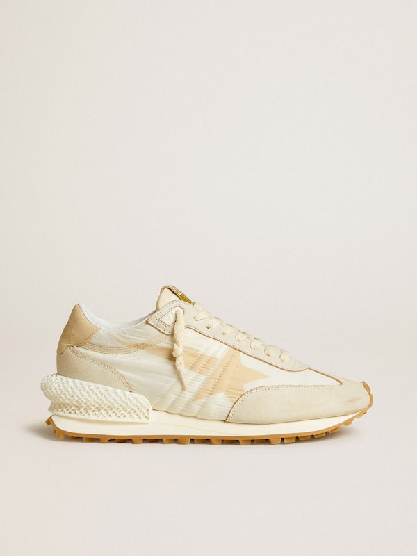 Golden Goose - Marathon Donna in nylon beige e pelle grigia con stella stampata beige in 