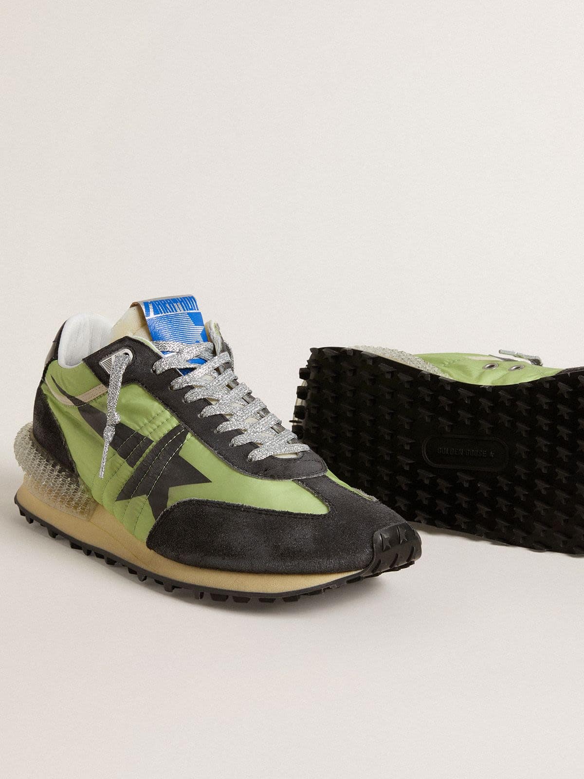 Golden Goose - Women’s Marathon with green nylon upper and black star in 
