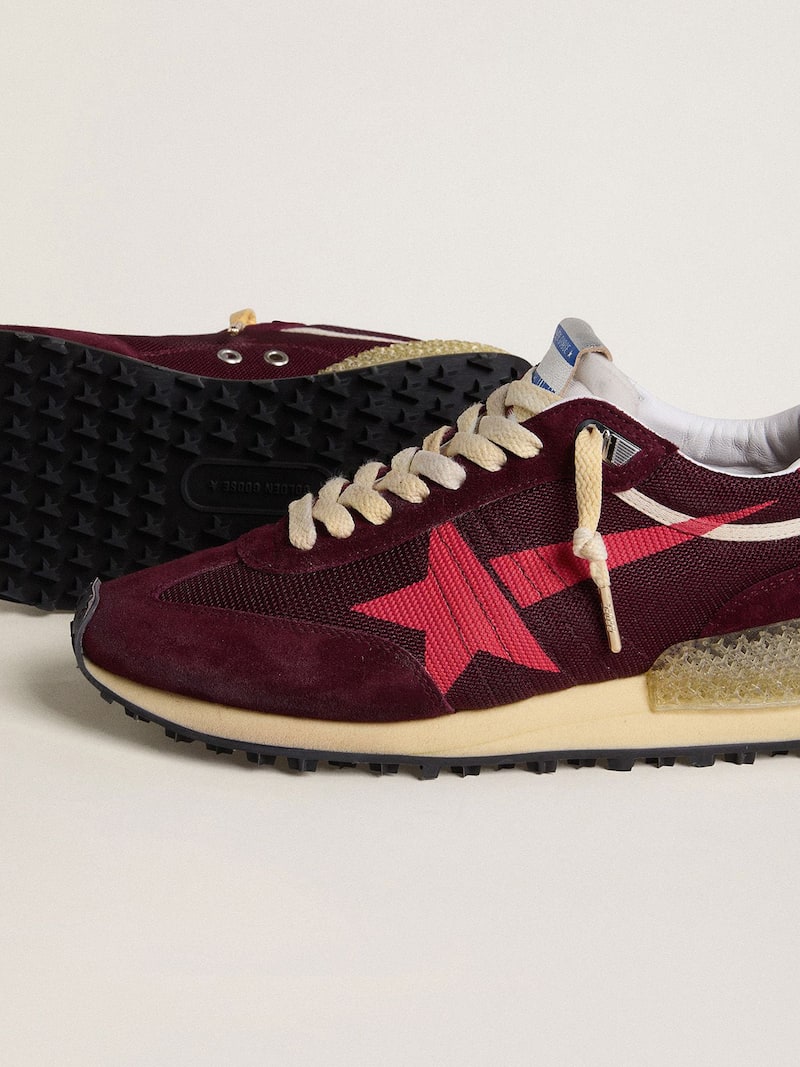Golden Goose - Women's Marathon in burgundy mesh and suede with printed pink star in 