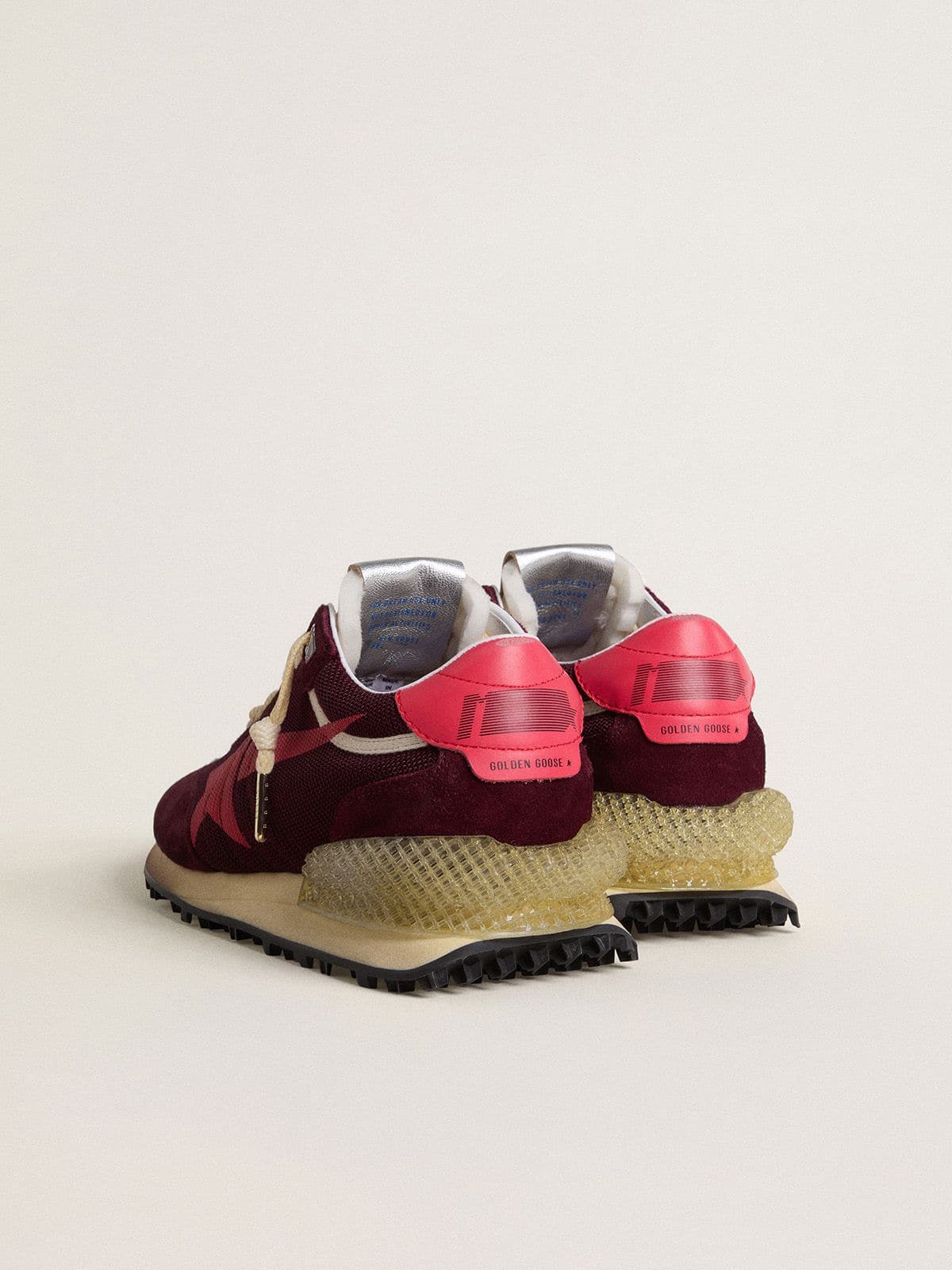 Golden Goose - Women's Marathon in burgundy mesh and suede with printed pink star in 