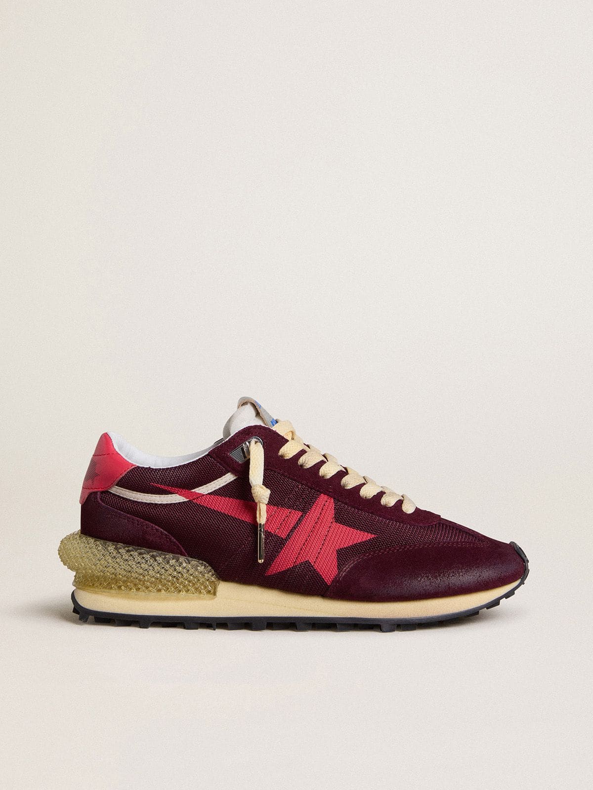 Golden Goose - Women's Marathon in burgundy mesh and suede with printed pink star in 