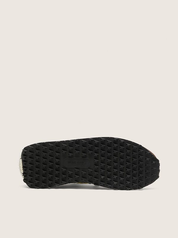 Golden Goose - Marathon donna in nylon giallo lime, con stella nera e inserti in suede marrone in 