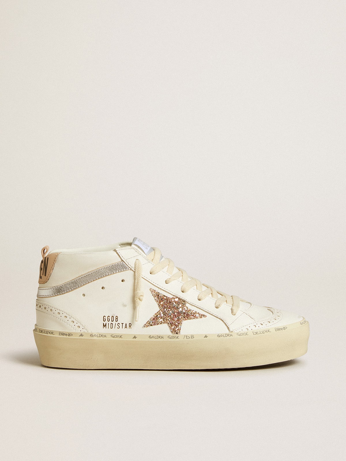 White sold Leather and Silver Glitter Superstar Sneakers Golden Goose