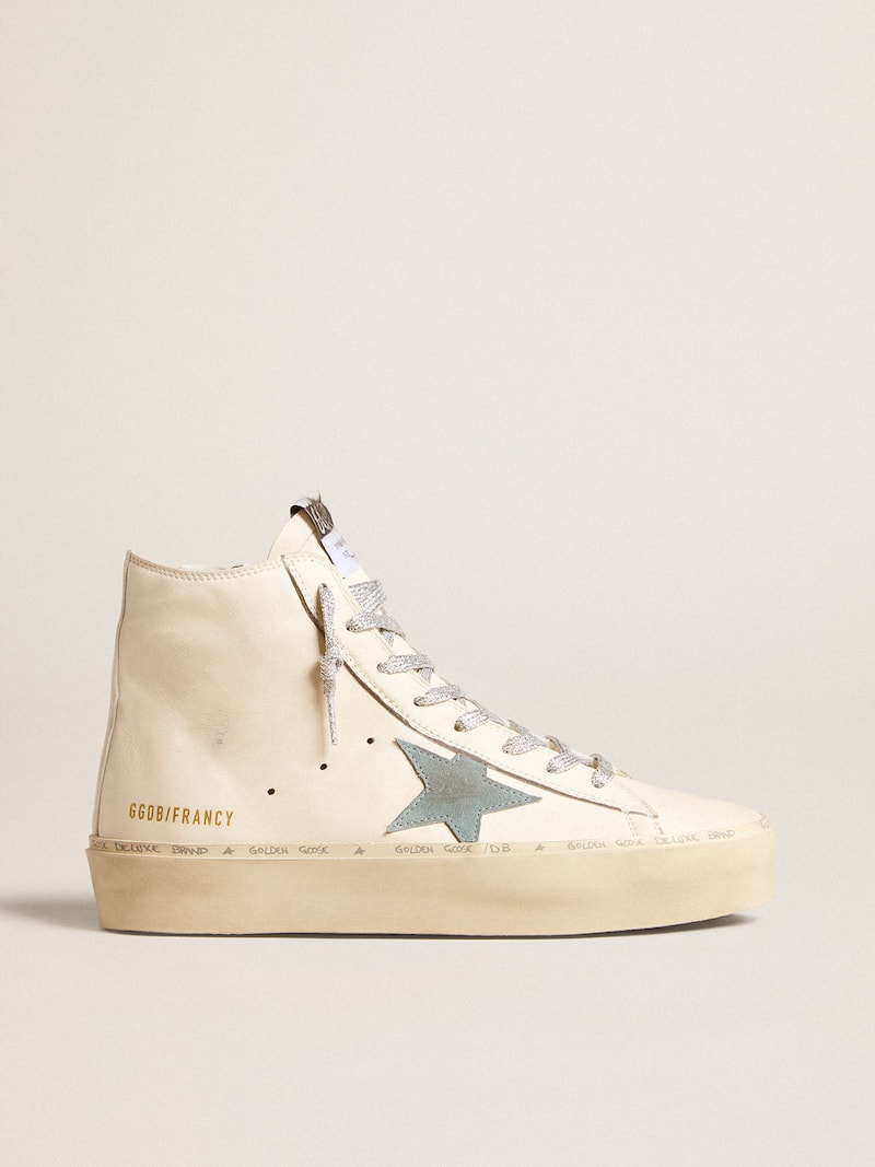 Francy Penstar in white nappa leather with powder-blue suede star 