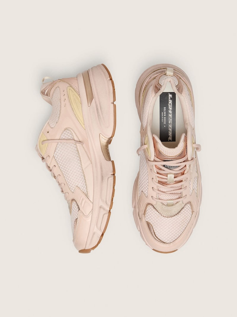 Golden Goose - Lightstar Donna in tomaia in pelle e mesh rosa e stella rosa in 