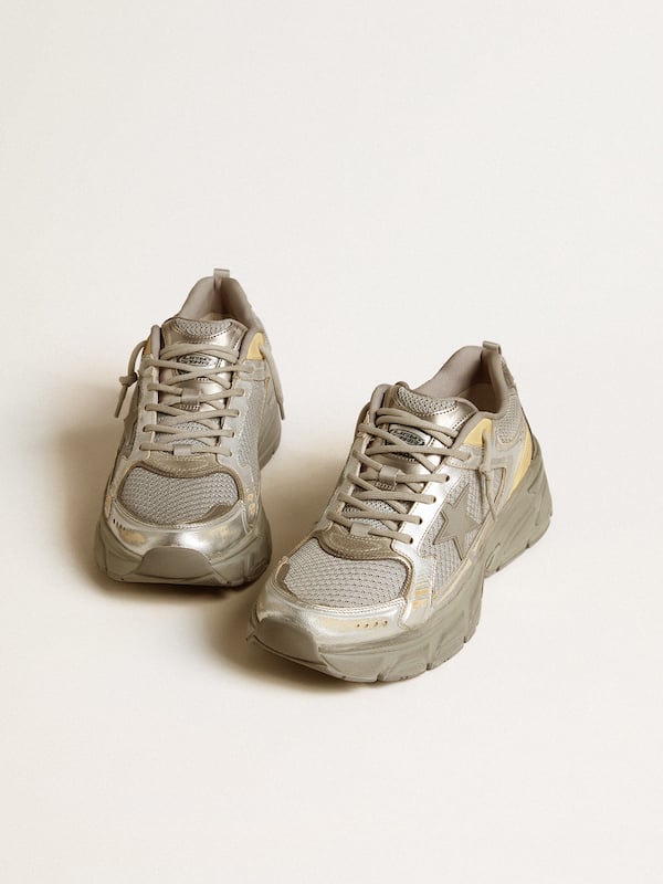 Golden Goose - Women’s Lightstar in metallic leather and silver mesh with gray star in 
