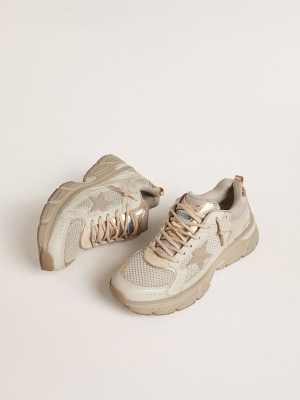 Golden Goose - Women’s Lightstar in dove-gray leather and mesh with beige TPU star in 
