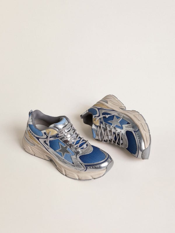 Golden Goose - Women's Lightstar  in light blue mesh with white TPU star and silver bio-based inserts in 