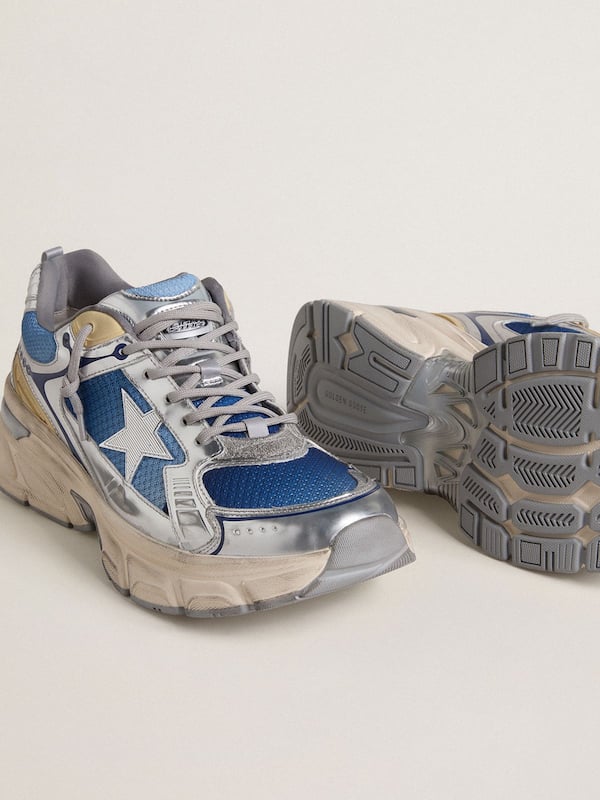 Golden Goose - Women's Lightstar  in light blue mesh with white TPU star and silver bio-based inserts in 