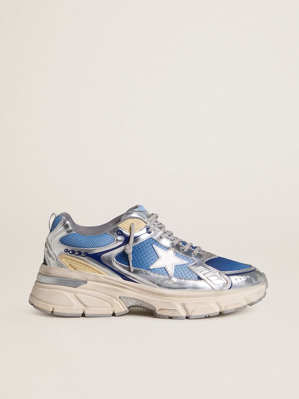 Golden Goose - Women's Lightstar  in light blue mesh with white TPU star and silver bio-based inserts in 