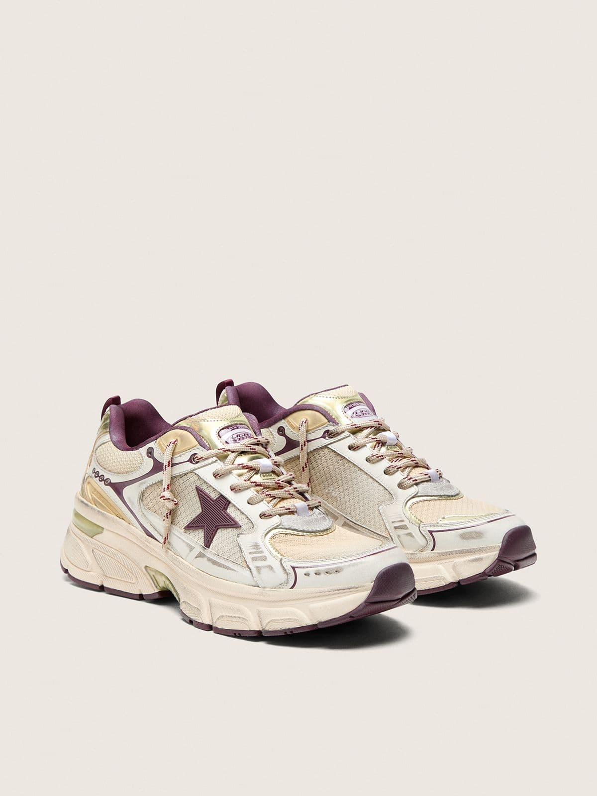 Golden Goose - 여성 와인 레드 TPU 스타 화이트 메쉬 & 레더 라이트스타 in 