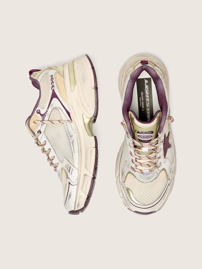 Golden Goose - Lightstar Donna CNY in mesh e pelle bianchi con stella in TPU rosso vino in 