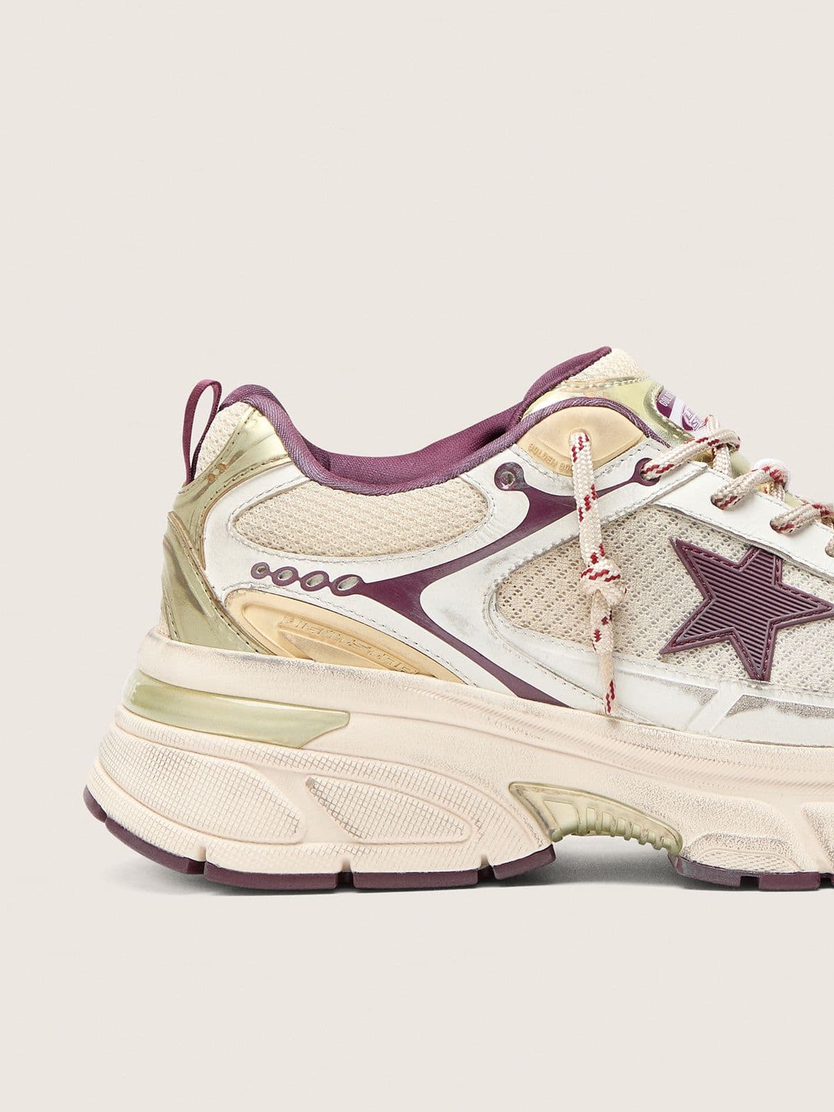 Golden Goose - 여성 와인 레드 TPU 스타 화이트 메쉬 & 레더 라이트스타 in 