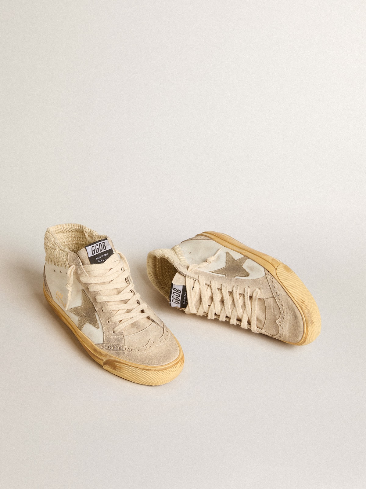 Golden Goose - Mid Star LTD with pearl suede star and beige crochet heel tab in 