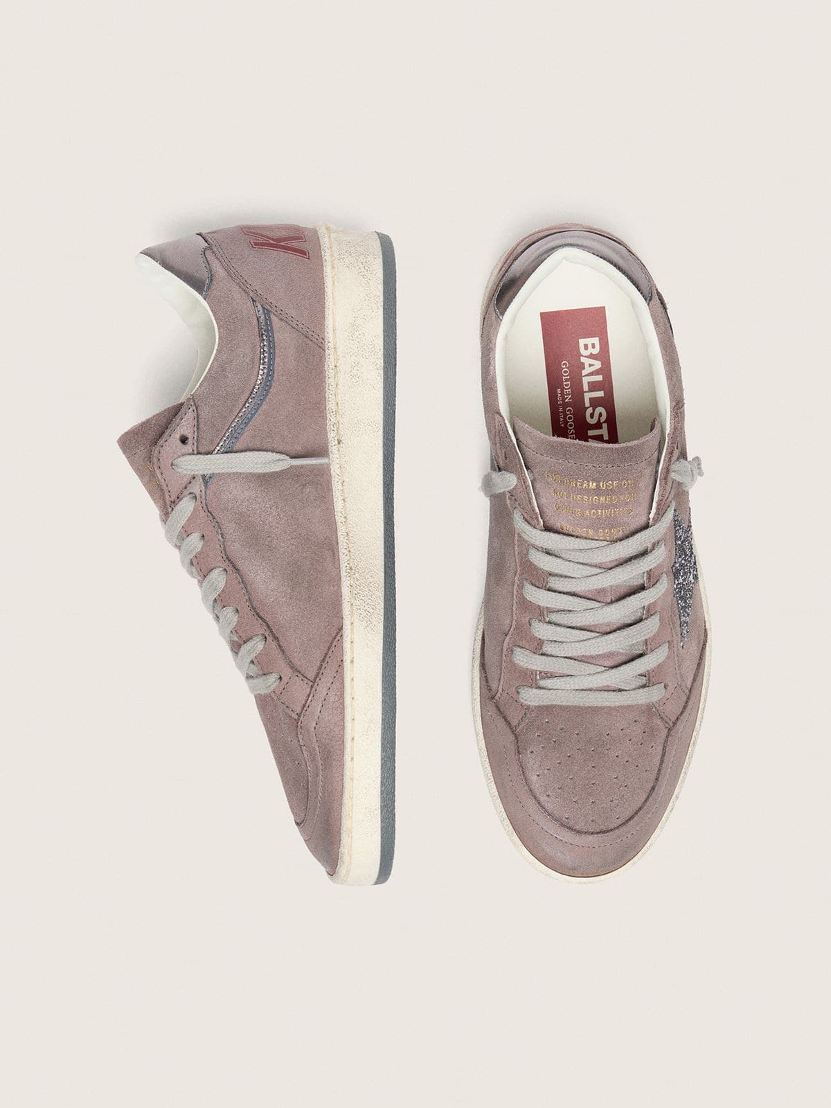 Ball Star Donna in suede lavanda con stella in glitter argento e talloncino in pelle laminata