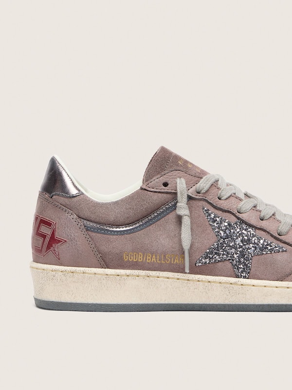 Golden Goose - Women's Ball Star in lavender suede with silver glitter star and laminated leather heel tab in 