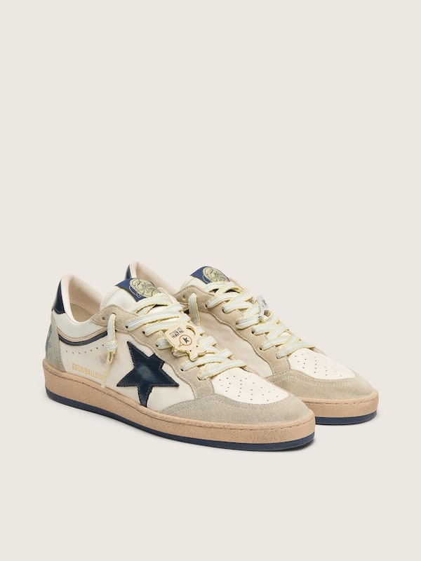 Ball Star LTD Damen aus wei&szlig;em Leder und hellgrauem Rauleder mit blauem Stern und appliziertem Skins