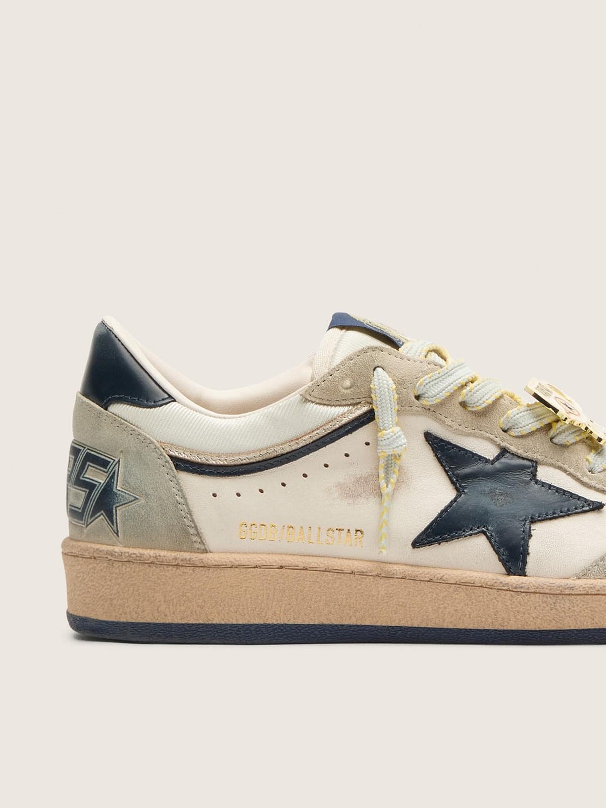 Golden Goose - Women&rsquo;s Ball Star LTD in white leather and light grey suede with dark blue star Skins in 