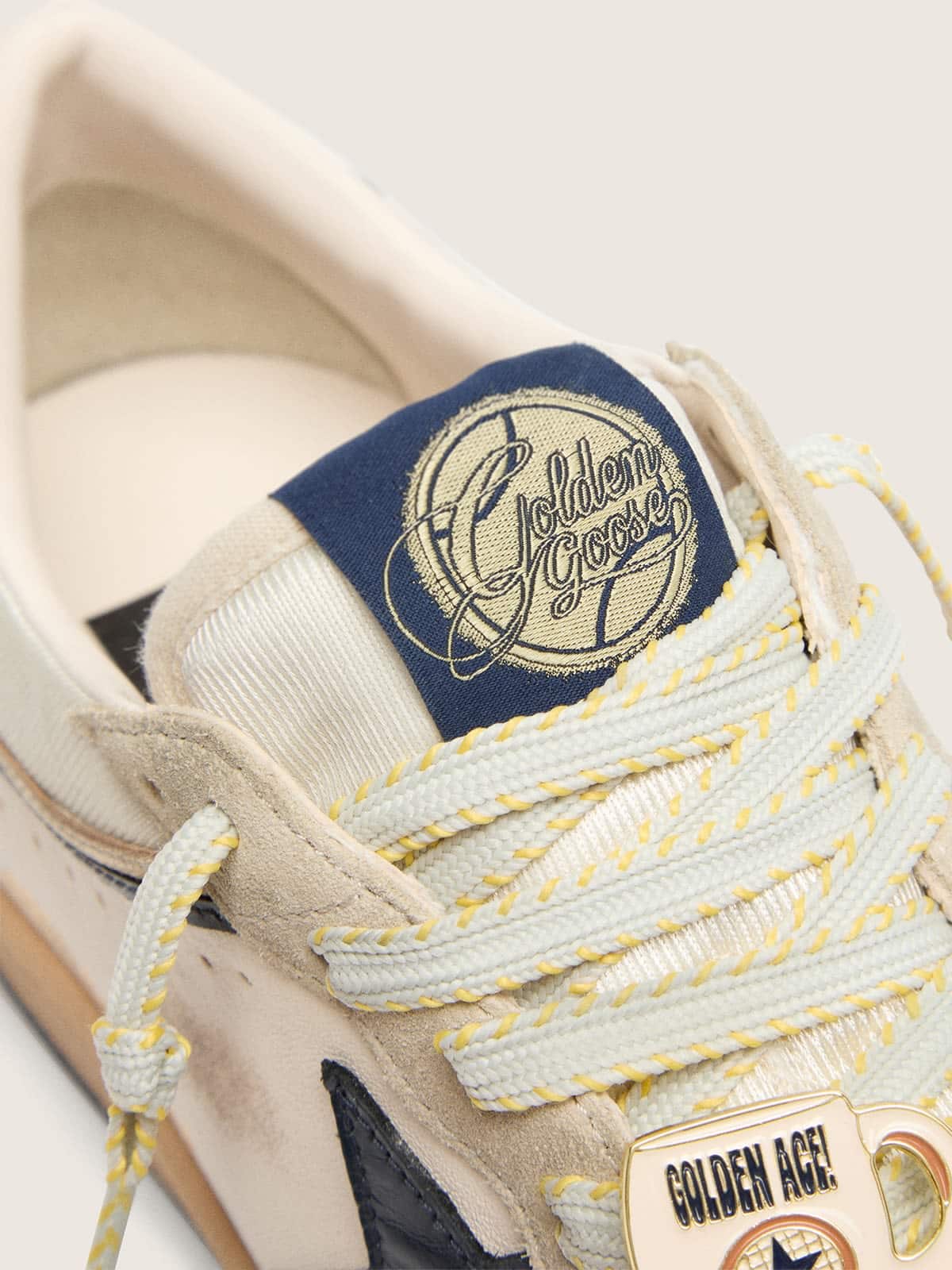 Golden Goose - Women&rsquo;s Ball Star LTD in white leather and light grey suede with dark blue star Skins in 