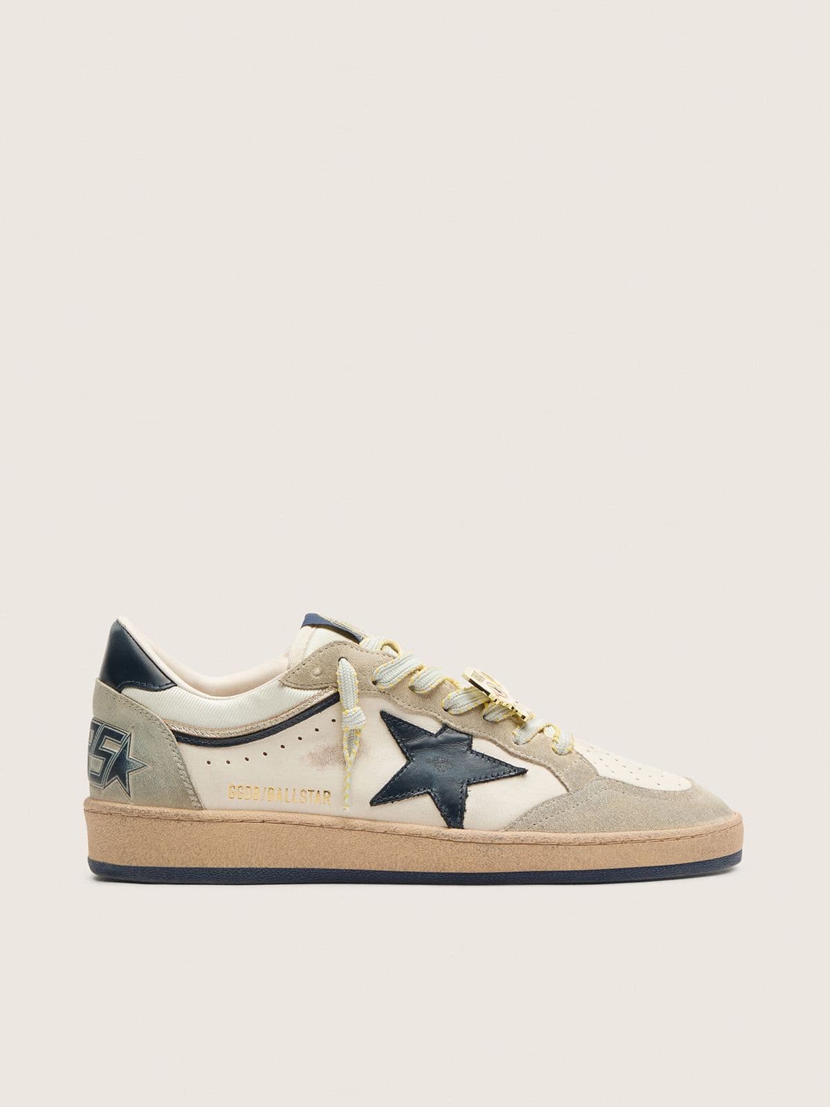 Golden Goose - Women&rsquo;s Ball Star LTD in white leather and light grey suede with dark blue star Skins in 