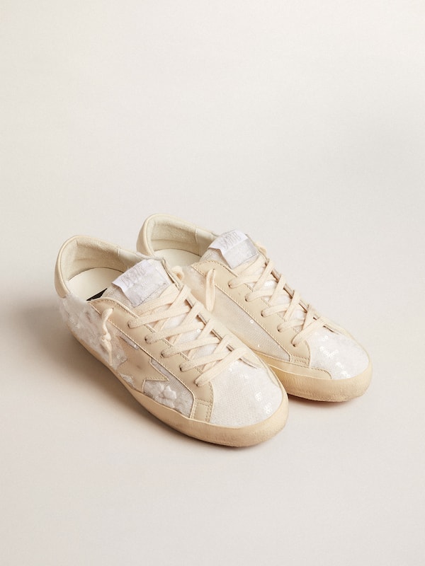Golden Goose - Women's Super-Star LTD in white sequins with leather star and embroidery in 