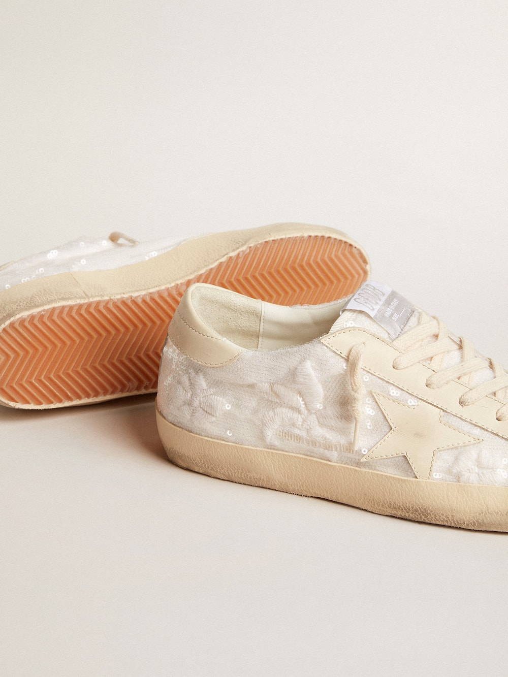 Golden Goose - Super-Star LTD in white sequins with leather star and embroidery in 