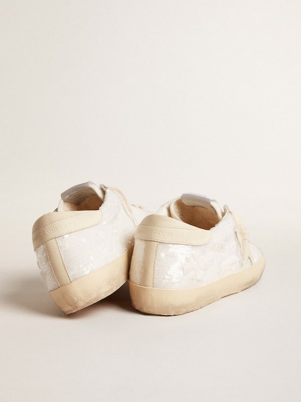 Golden Goose - Women's Super-Star LTD in white sequins with leather star and embroidery in 