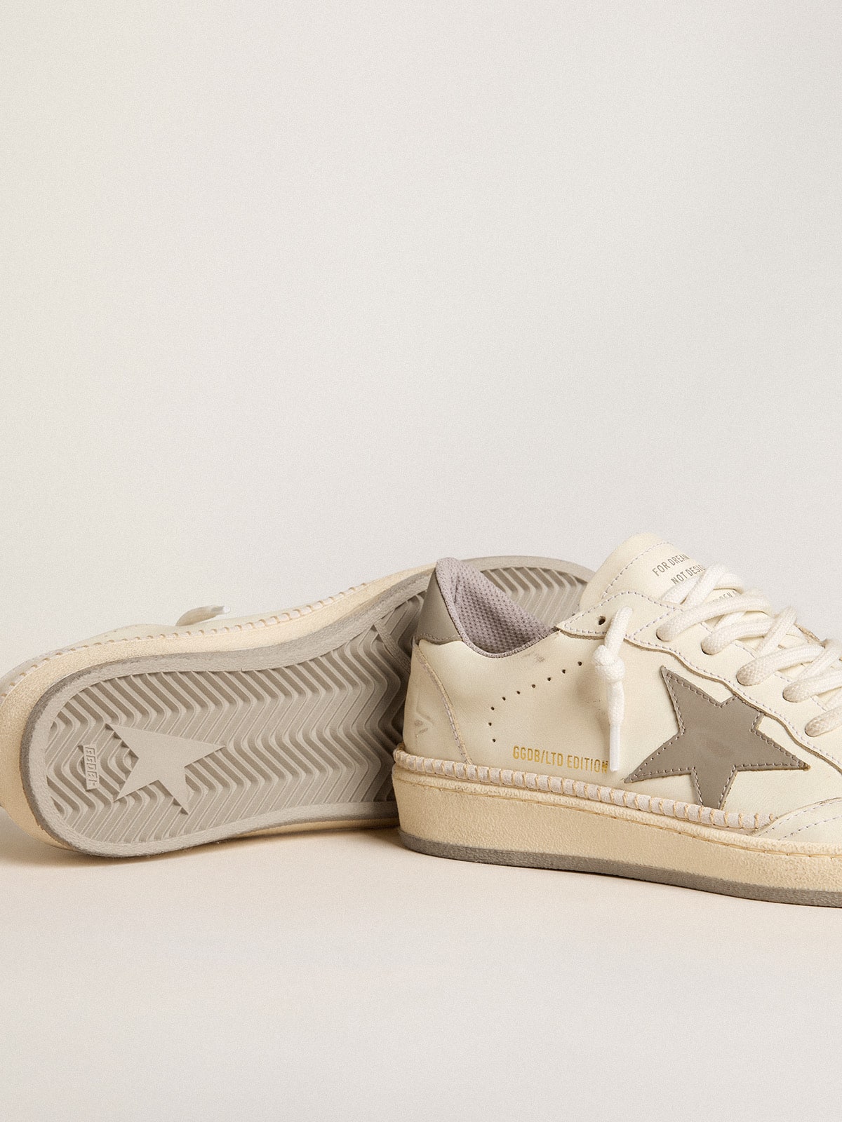 Golden Goose - Women’s Ball Star LTD with gray leather star and heel tab and stitching in 