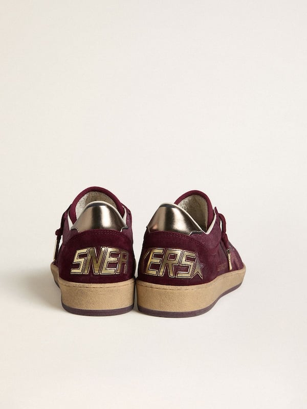 Golden Goose - Women's Ball Star in burgundy suede with crystal star and metallic leather heel tab in 