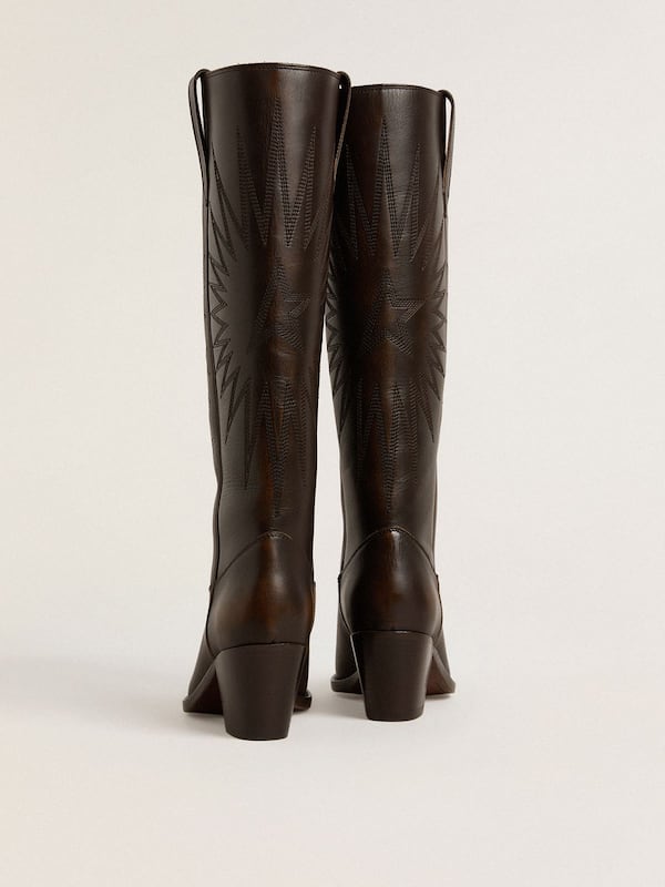 Golden Goose - Wish Star boots in dark brown leather with tone-on-tone embroidered star in 