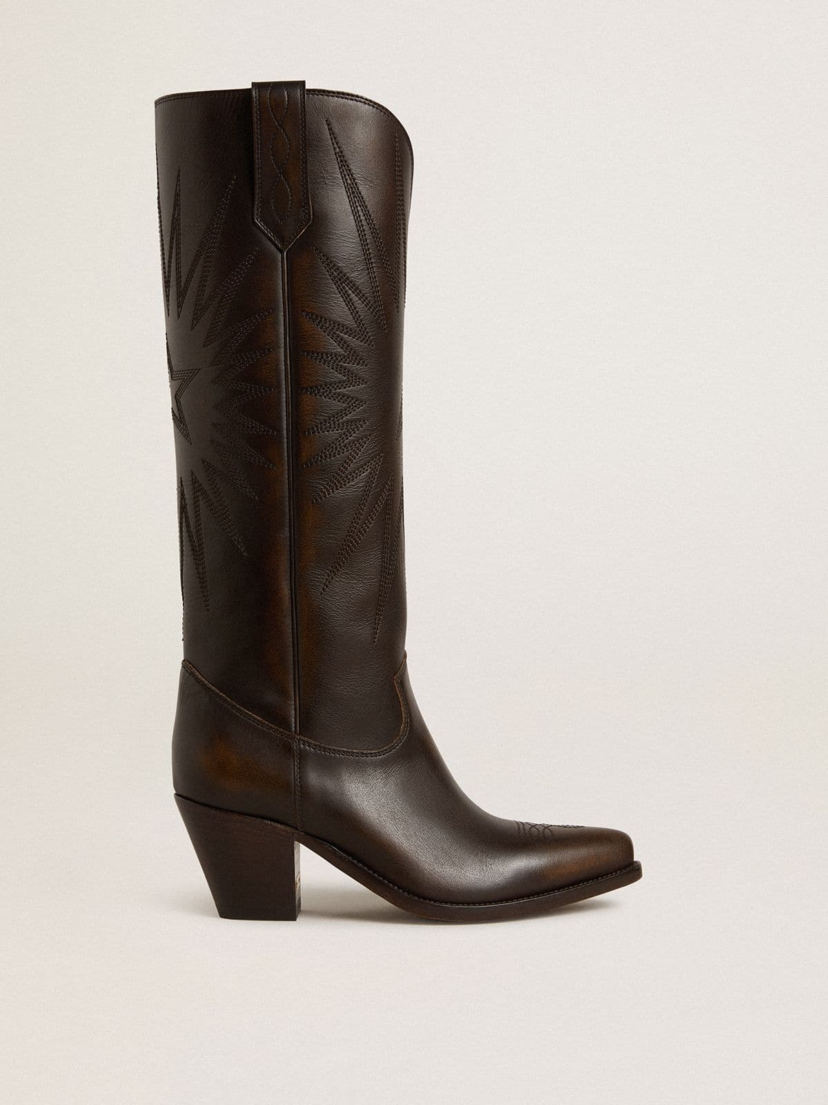 ショートブーツ・ブーティ Golden  Stivaletto Wish Star In Pelle Black Low Wish Star textured-leather cowboy boots | GOLDEN