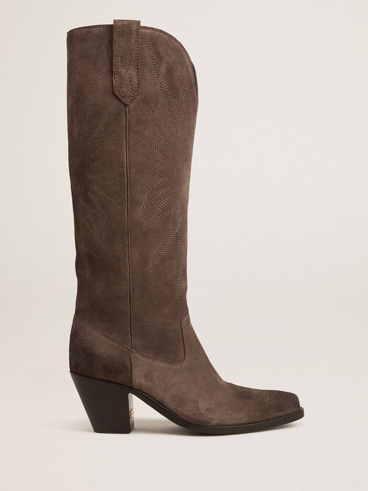 Bottes D'hiver Pour Femme En Daim à Talon Confortable - Bottines Au Genou Marron Avec Guêtres, Style Vintage Cowboy