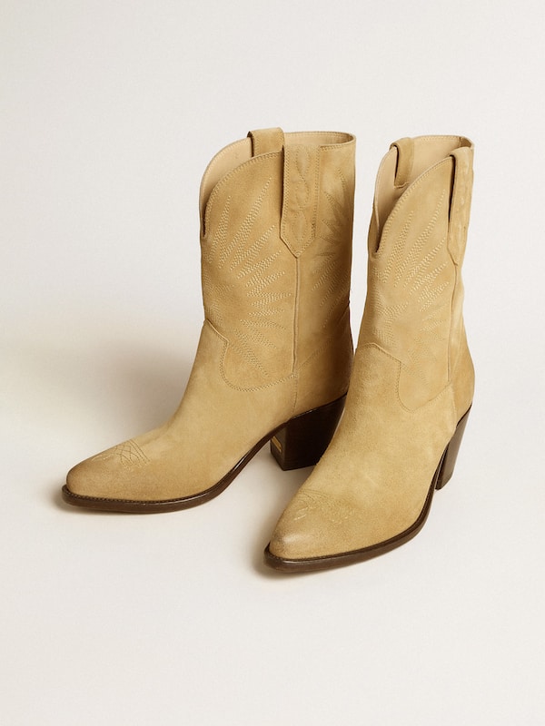 Golden Goose - Wish Star low boots in sand-colored waxed suede with star embroidery in 