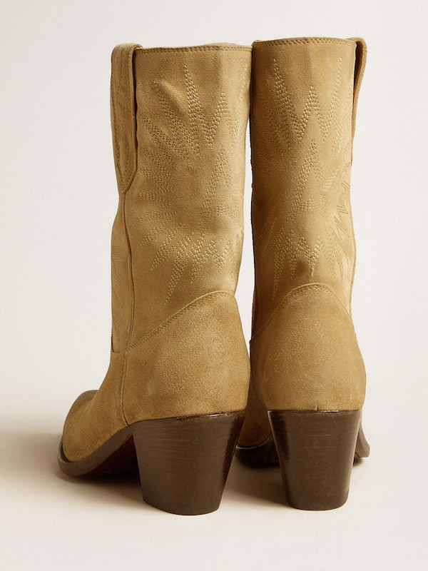 Golden Goose - Wish Star low boots in sand-colored waxed suede with star embroidery in 