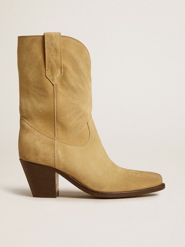 Golden Goose - Wish Star low boots in sand-colored waxed suede with star embroidery in 