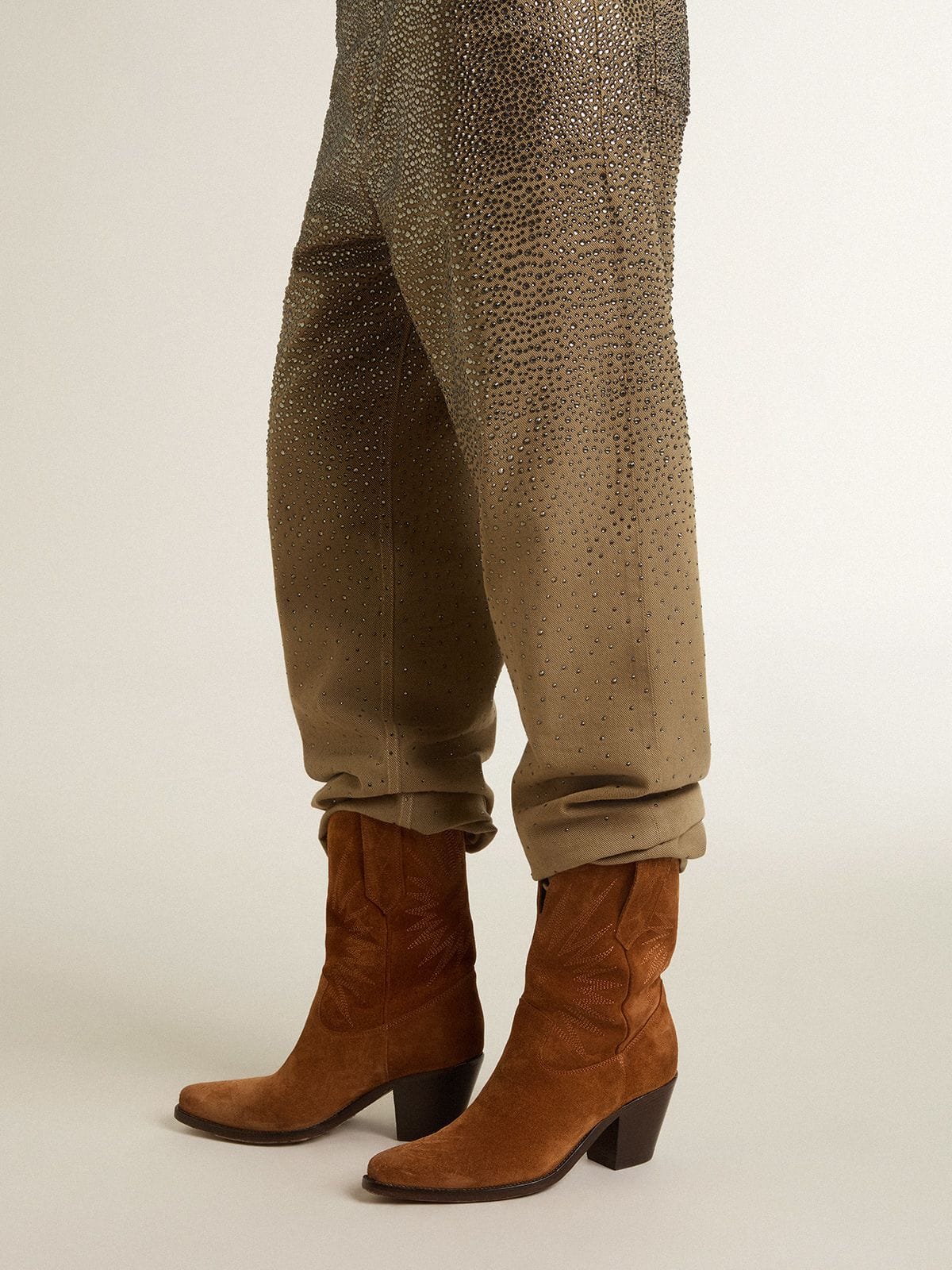 Golden Goose - Stivali Wish Star bassi in suede color cognac con stella ricamata ton sur ton in 