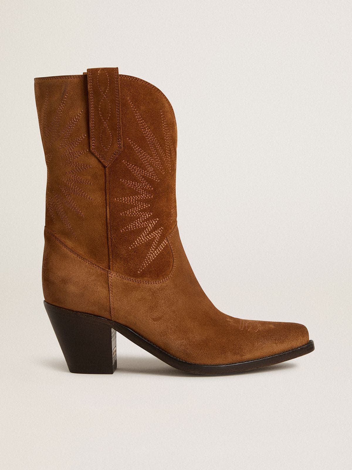 Golden Goose - Stivali Wish Star bassi in suede color cognac con stella ricamata ton sur ton in 