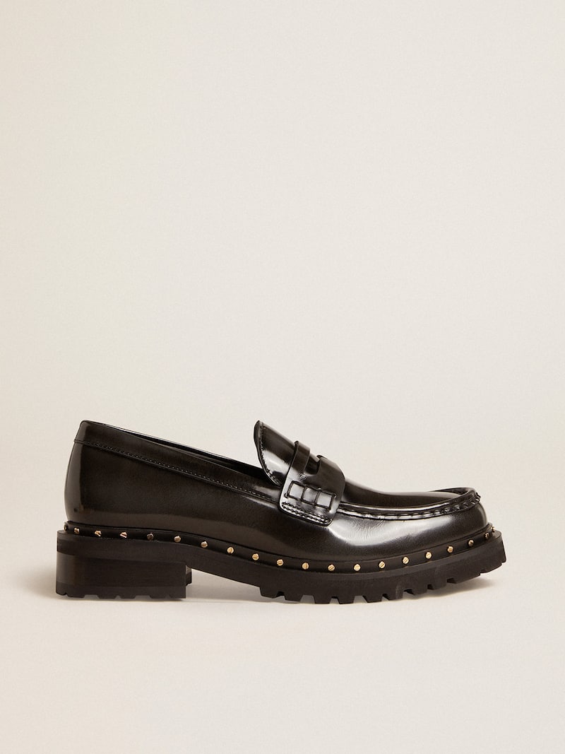 Women’s chunky loafers in studded black leather