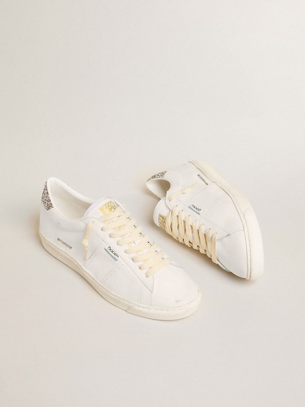 Golden Goose - Matchstar in white leather with silver glitter heel tab in 