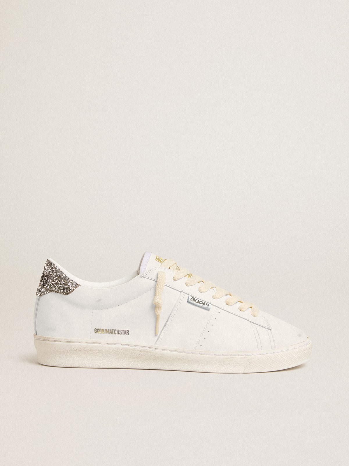 Golden Goose - Matchstar de piel blanca con refuerzo del talón con purpurina plateada in 