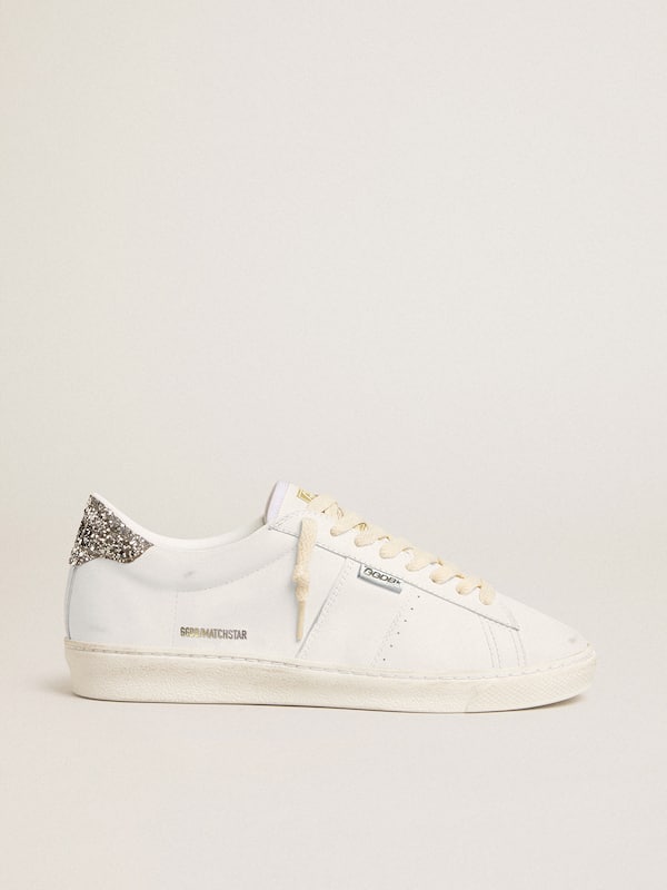 Golden Goose - Matchstar in white leather with silver glitter heel tab in 