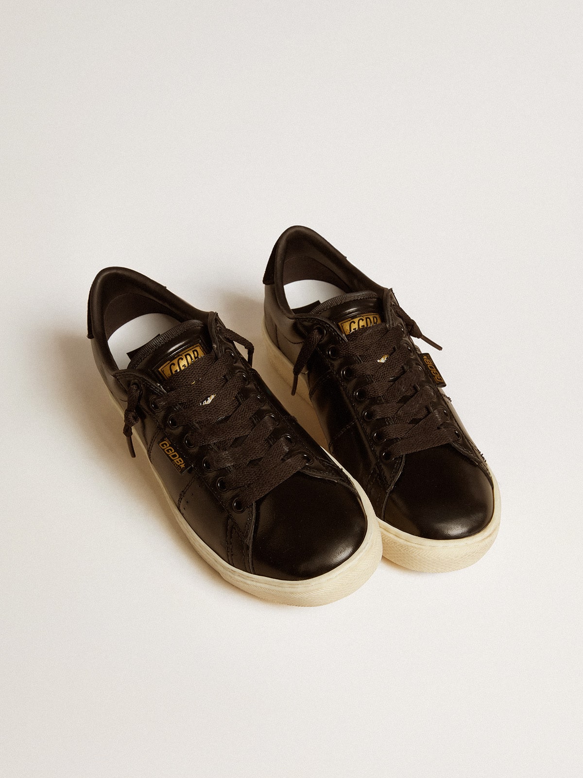 Golden Goose - Matchstar Donna in pelle nera con talloncino in suede nero in 