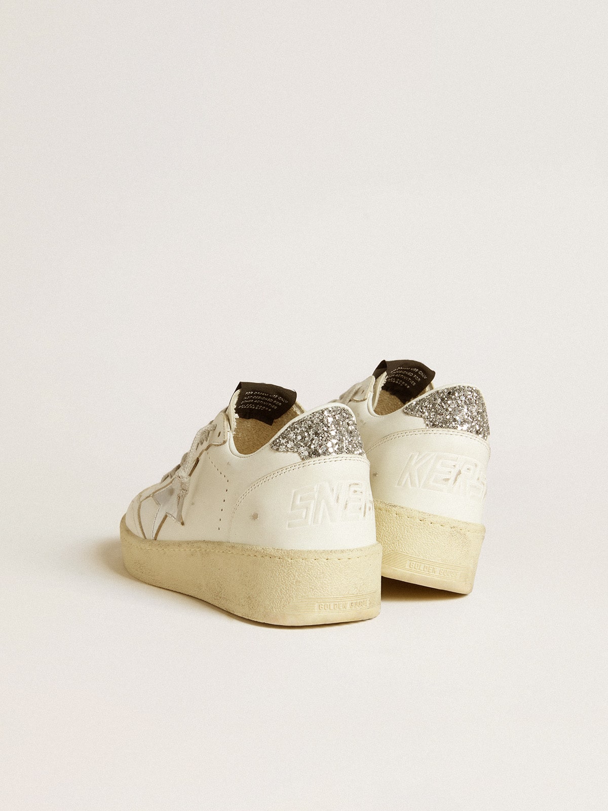 Golden Goose - Women's Ball Star with silver leather star and silver glitter heel tab in 