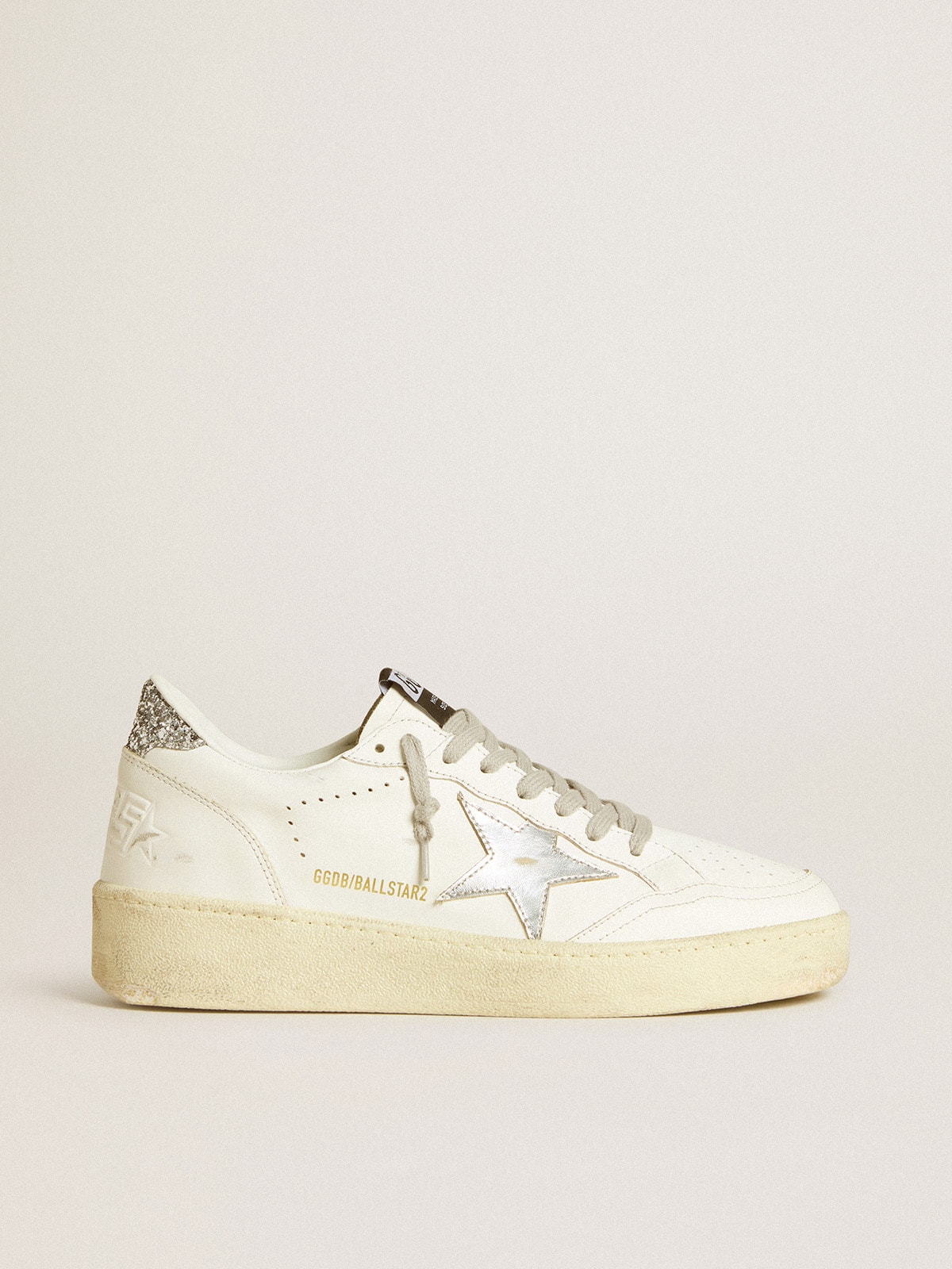 Golden Goose - Women's Ball Star with silver leather star and silver glitter heel tab in 