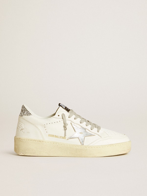 Golden Goose - Women's Ball Star with silver leather star and silver glitter heel tab in 